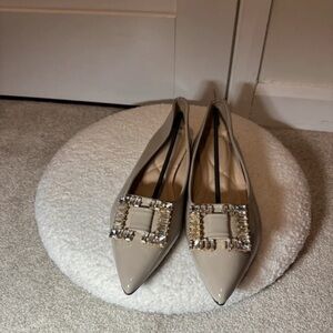 Elegant Beige Flats with Crystal Buckle